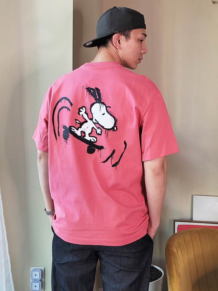 H&M x 스누피 콜라보 백 프린트 로고 릴렉스핏 남녀공용 크루넥 반팔 티셔츠 상품 상세 크로켓