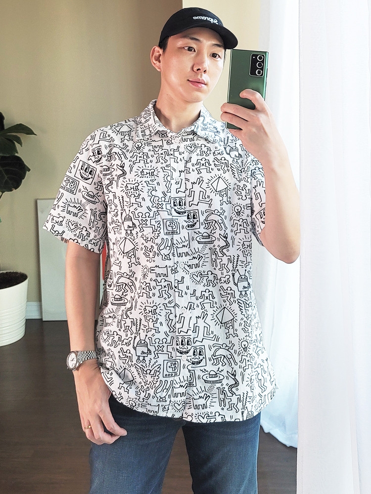 H&M x 키스해링 콜라보 시그니처 프린트 남성 반팔 셔츠 남방