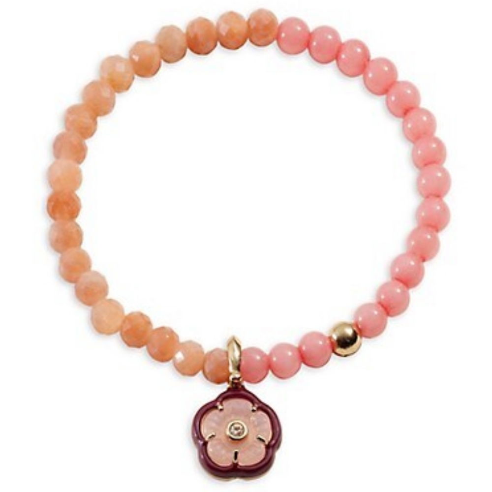 코치 로즈 쿼츠 & 염색 옥 참 팔찌 COACH Tea Rose Quartz & Dyed Jade Charm Bracelet ...